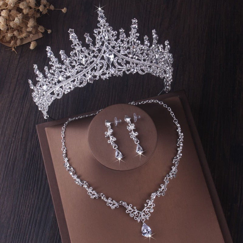 F&R Silver Crystal Drop Bridal Jewelry Set