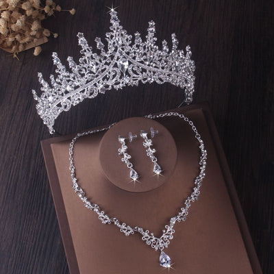 F&R Silver Crystal Drop Bridal Jewelry Set