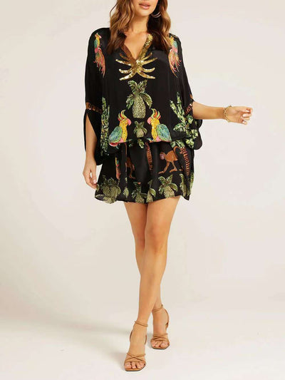 F&R Spring V-Neck Print Loose Fashion Dress