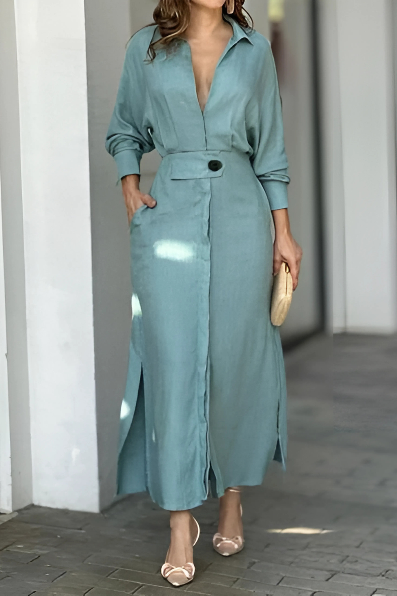 F&R V-Neck Long Sleeve Lapel Dress
