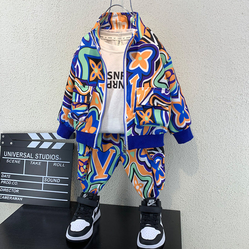 Boys’ Spring Cotton Two-Piece Outfit – Long Sleeve Shirt & Pants