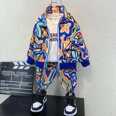 Boys’ Spring Cotton Two-Piece Outfit – Long Sleeve Shirt & Pants