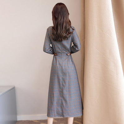 F&R Seoul Grace Plaid Long Sleeve Maxi Dress