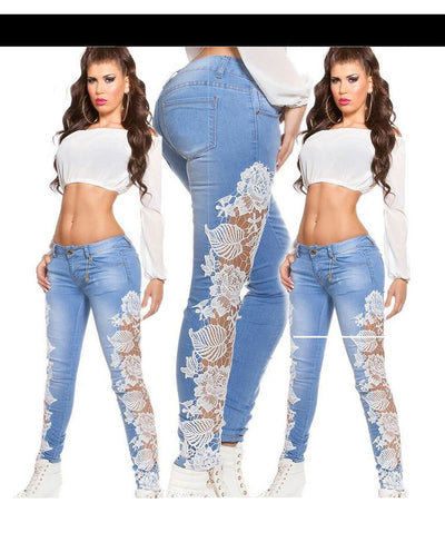 F&R White Lace Straight Jeans