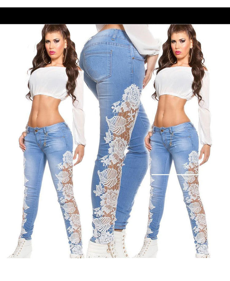 F&R White Lace Straight Jeans