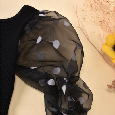 Kids Cotton Striped Top & Ripped Denim Shorts Set – Mesh Sleeve Design