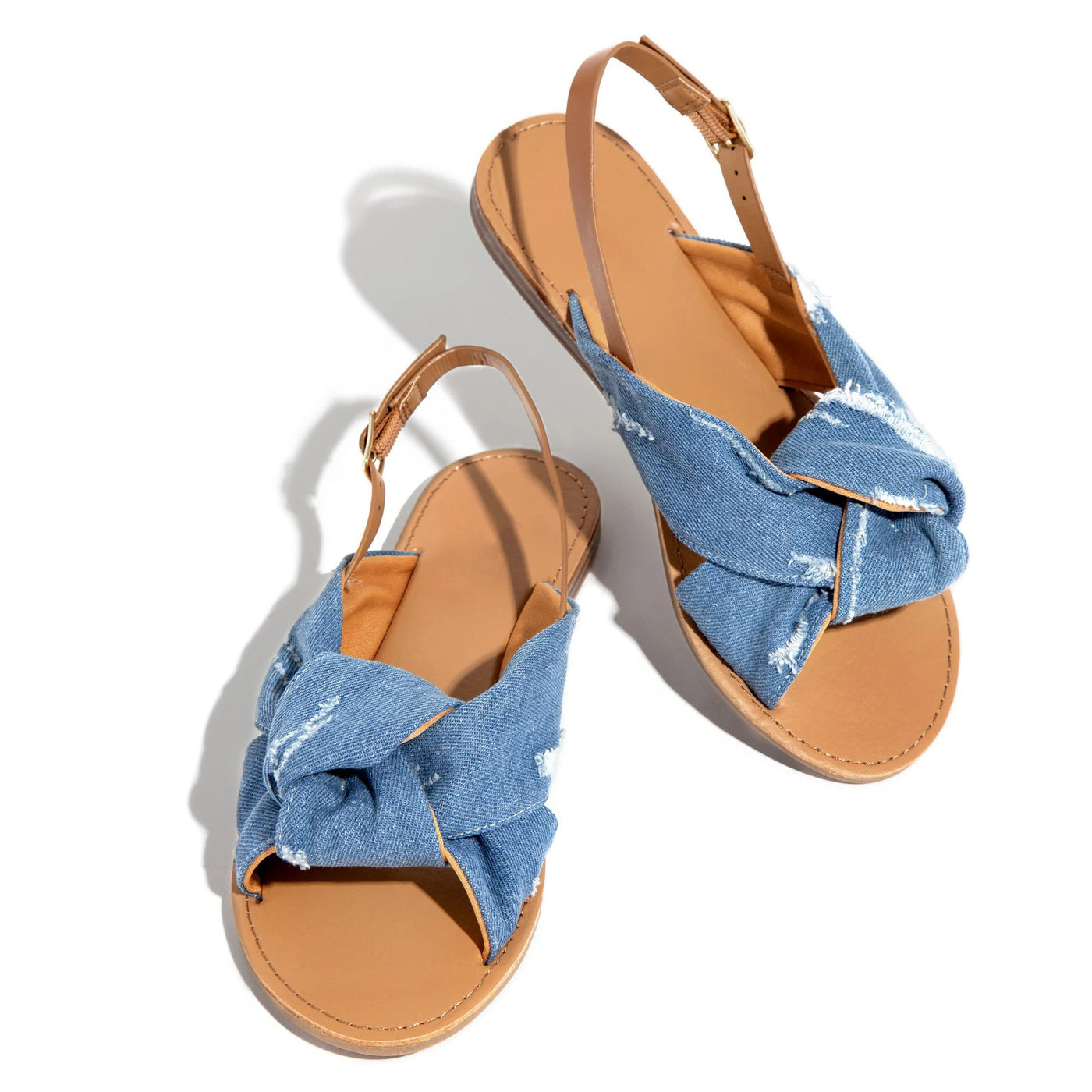 F&R Women’s Flat Sandals – Casual Denim Beach Slippers