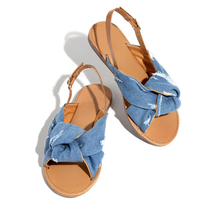 F&R Women’s Flat Sandals – Casual Denim Beach Slippers