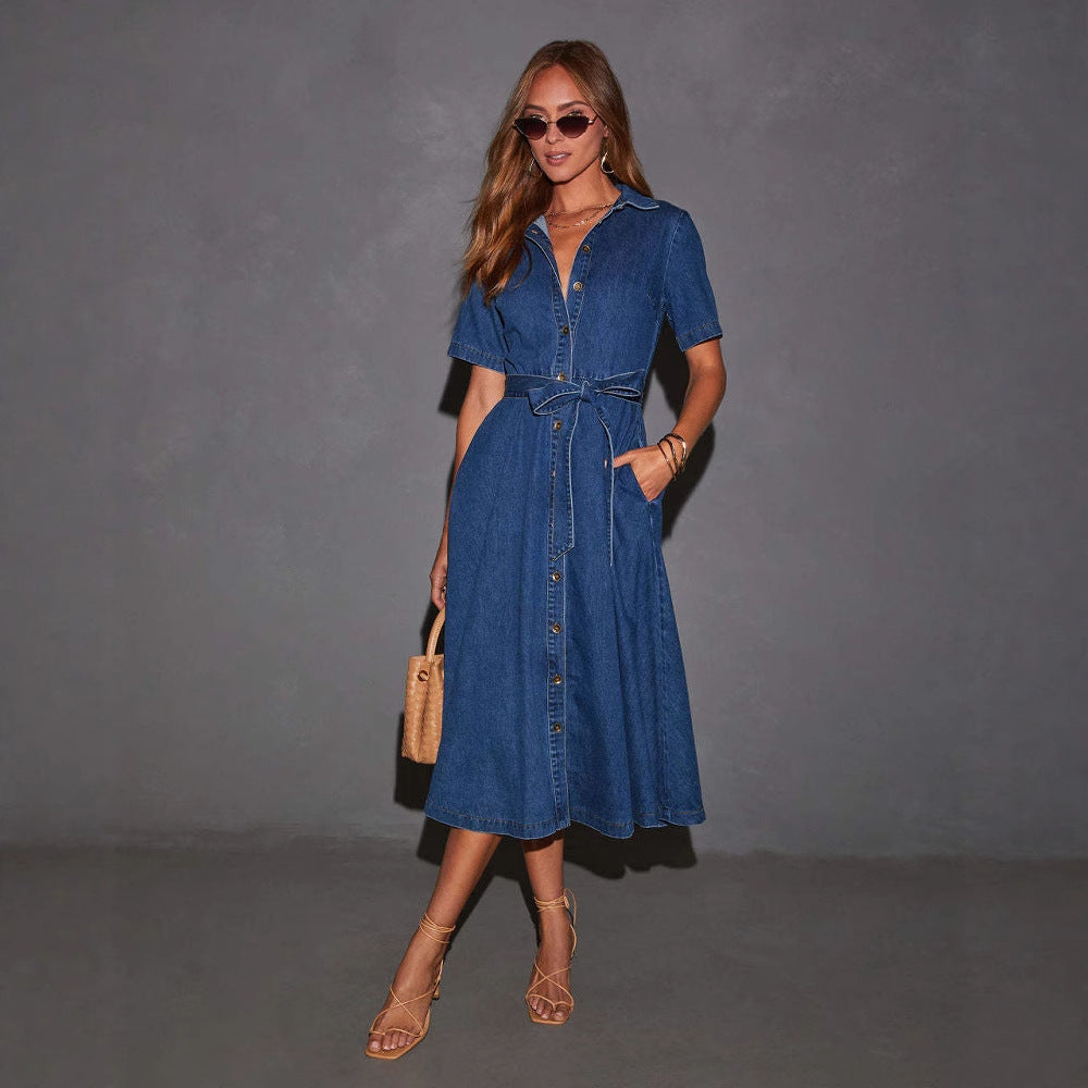 F&R Delia Lace-Up Denim Dress