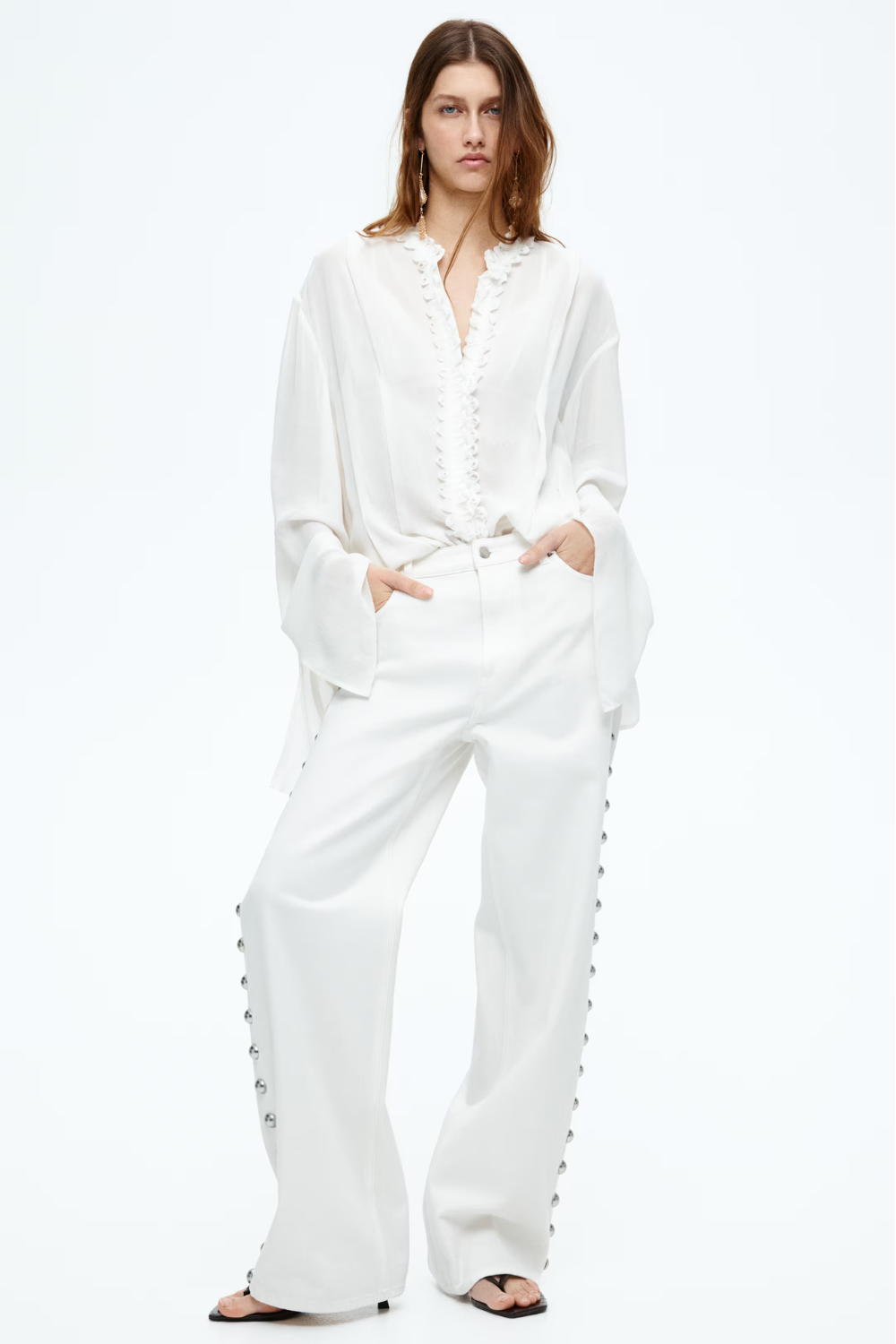 F&R Studded White Jeans