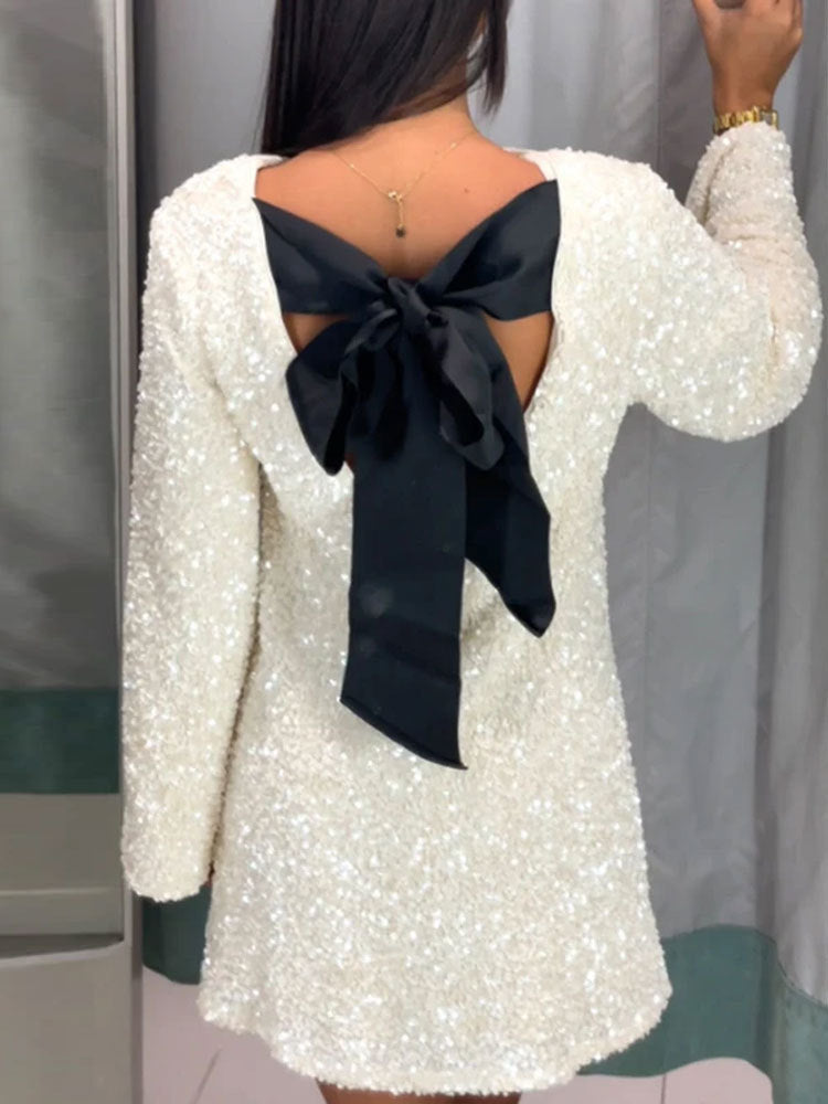 F&R Sequin Back Bow Dress