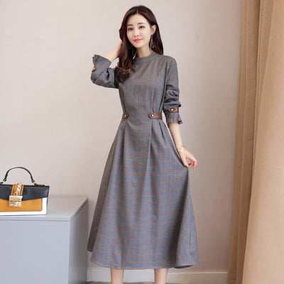 F&R Seoul Grace Plaid Long Sleeve Maxi Dress