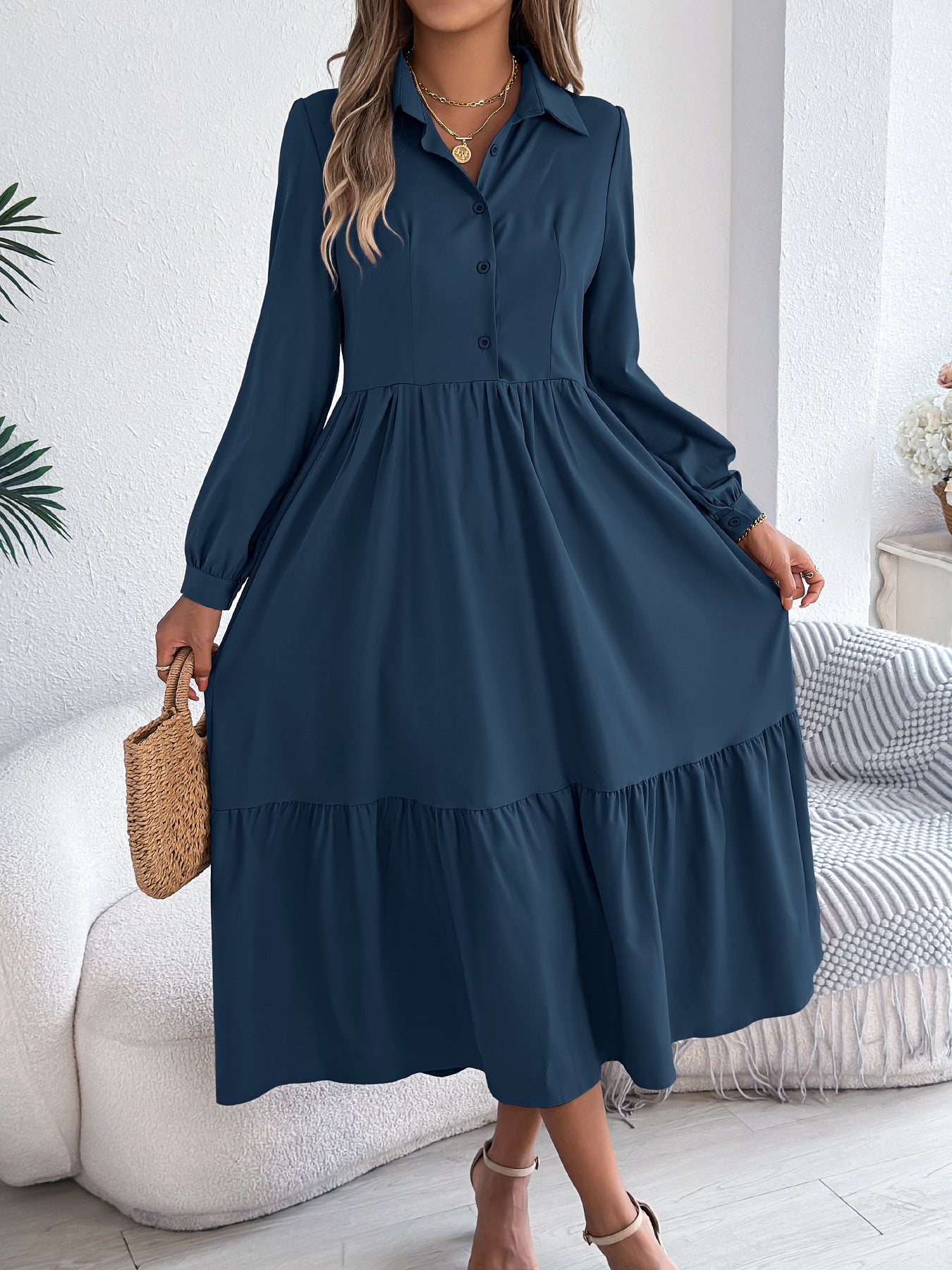 F&R Liyana Ruffle-Flow Shirt Dress