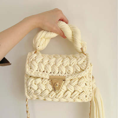 F&R Pure Handmade Cloth Strip Rainbow Bag