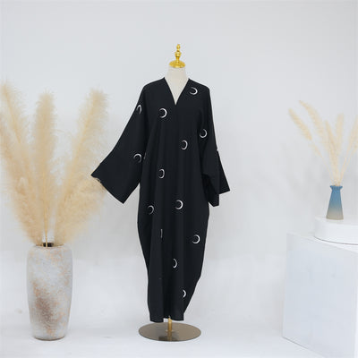 F&R Dubai Middle East Turkey Moon Embroidery Elegant Cardigan Robe | Long Sleeve Stylish Robe