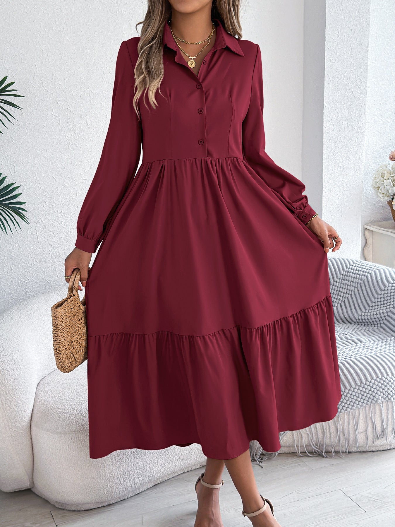 F&R Liyana Ruffle-Flow Shirt Dress
