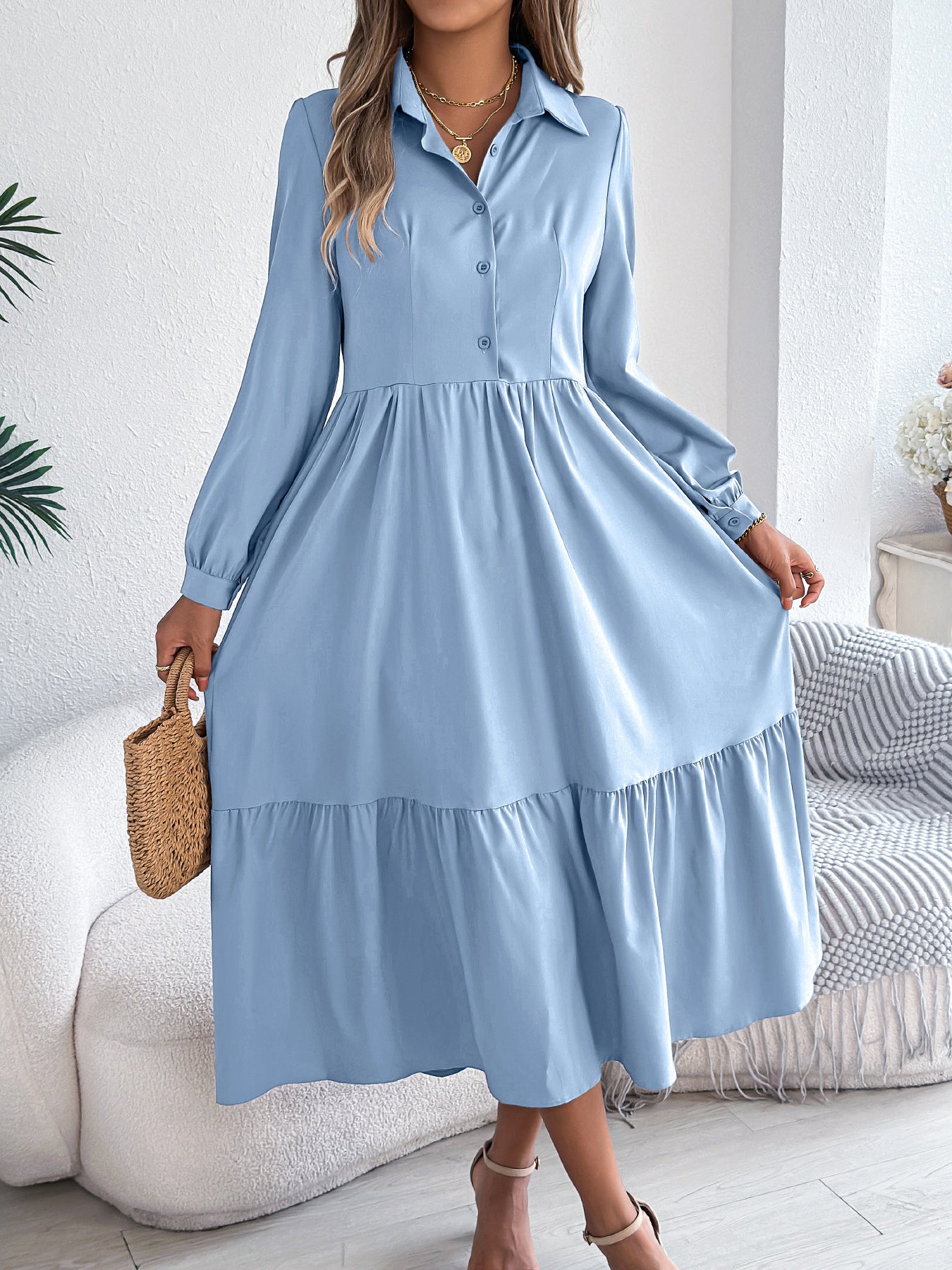 F&R Liyana Ruffle-Flow Shirt Dress