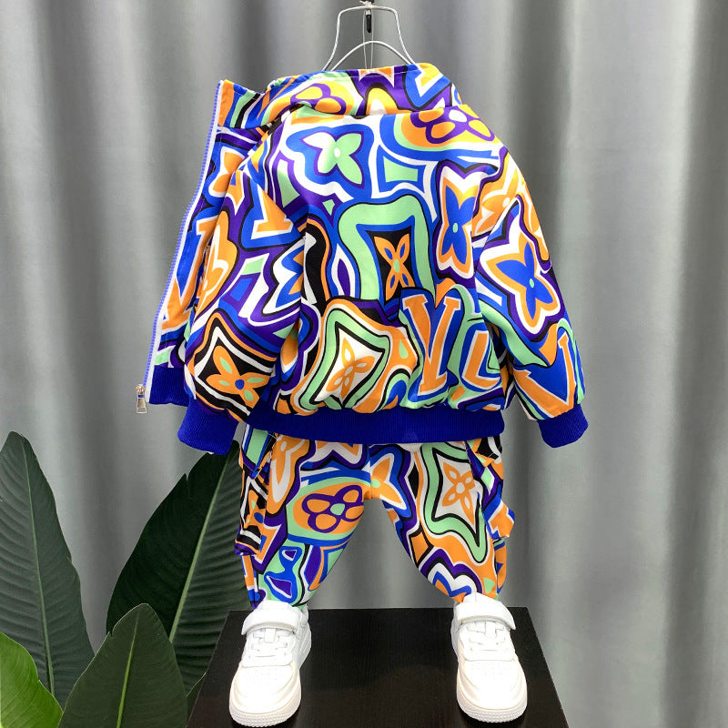 Boys’ Spring Cotton Two-Piece Outfit – Long Sleeve Shirt & Pants