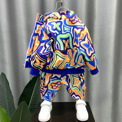 Boys’ Spring Cotton Two-Piece Outfit – Long Sleeve Shirt & Pants