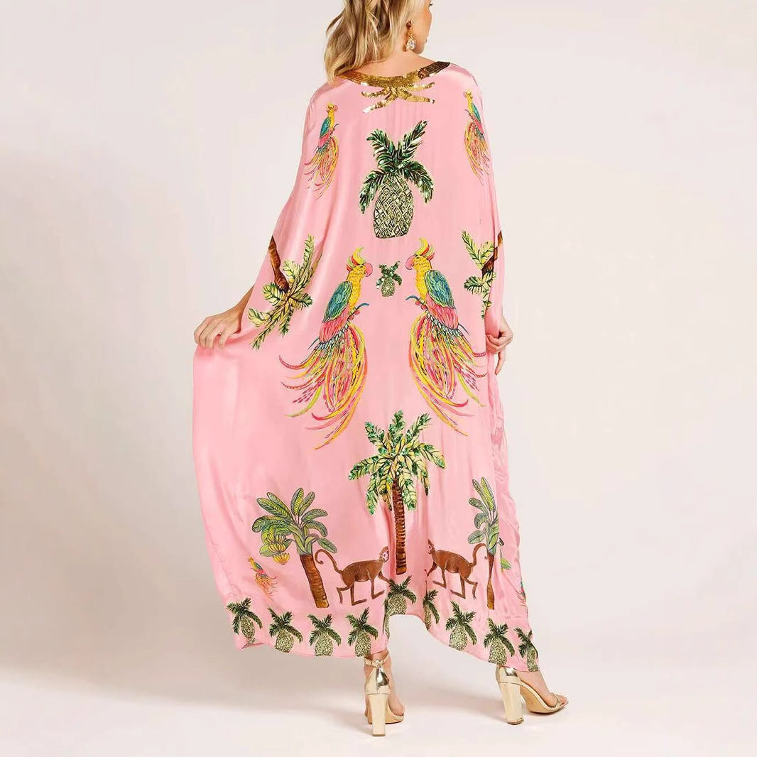 F&R Spring V-Neck Print Loose Fashion Dress