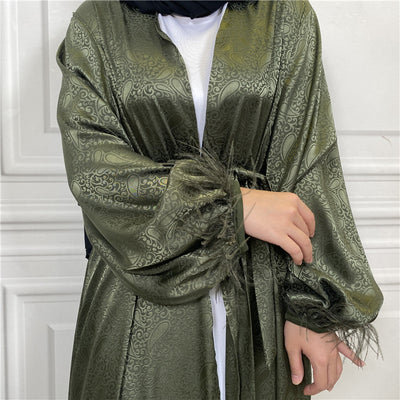F&R Ayla Satin Feather-Trimmed Kimono