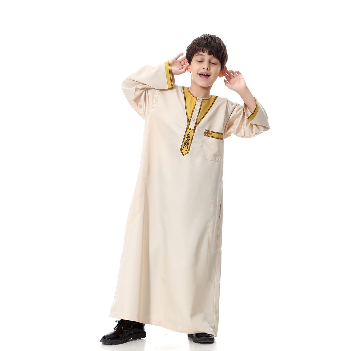 Middle East Youth Boys Traditional Robe – Ethnic Embroidered Festival Outfit