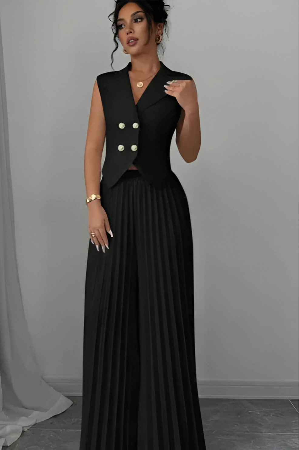 F&R Summer Button Vest Top with Pleated Trousers