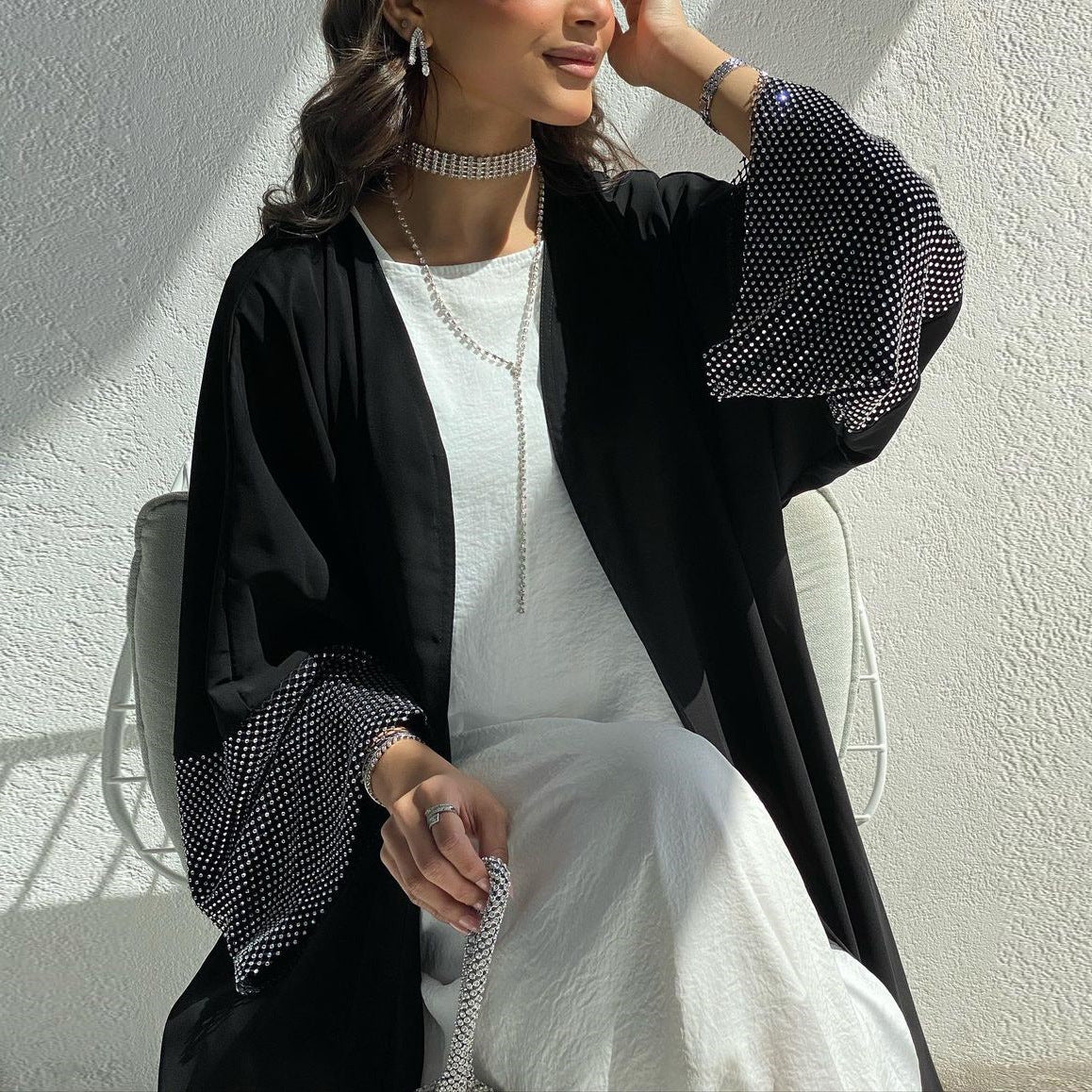 F&R Luma Diamond Mesh Abaya Robe