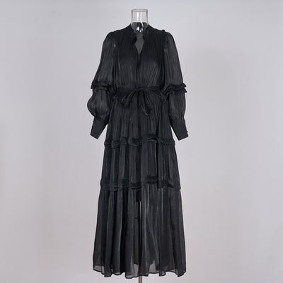 F&R Serina Pleated Lantern Sleeve Dress
