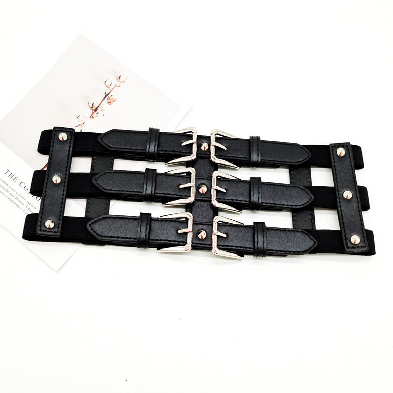 F&R Super-Wide Hollow Rivet Elastic Waist Belt