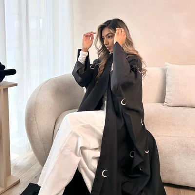 F&R Dubai Middle East Turkey Moon Embroidery Elegant Cardigan Robe | Long Sleeve Stylish Robe