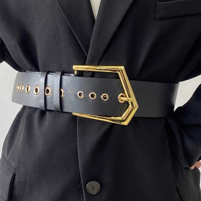 F&R Temperament Elastic Black Stretch Metal Waist Belt