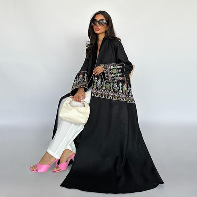 F&R Women's Middle East Embroidered Cardigan | Elegant Long Robe