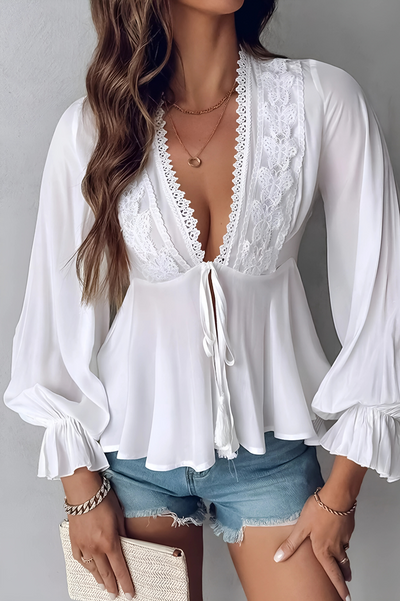 F&R Ribbon Lace V-Neck Top