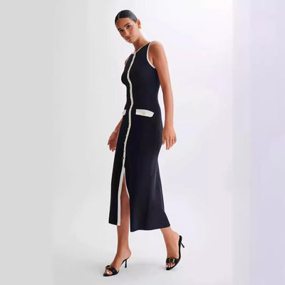 F&R Women's Elegant Black Woolen Dress