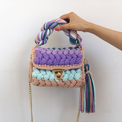 F&R Pure Handmade Cloth Strip Rainbow Bag
