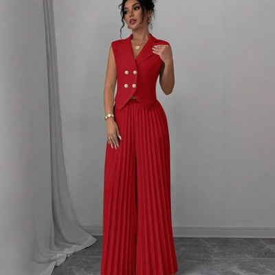 F&R Summer Button Vest Top with Pleated Trousers