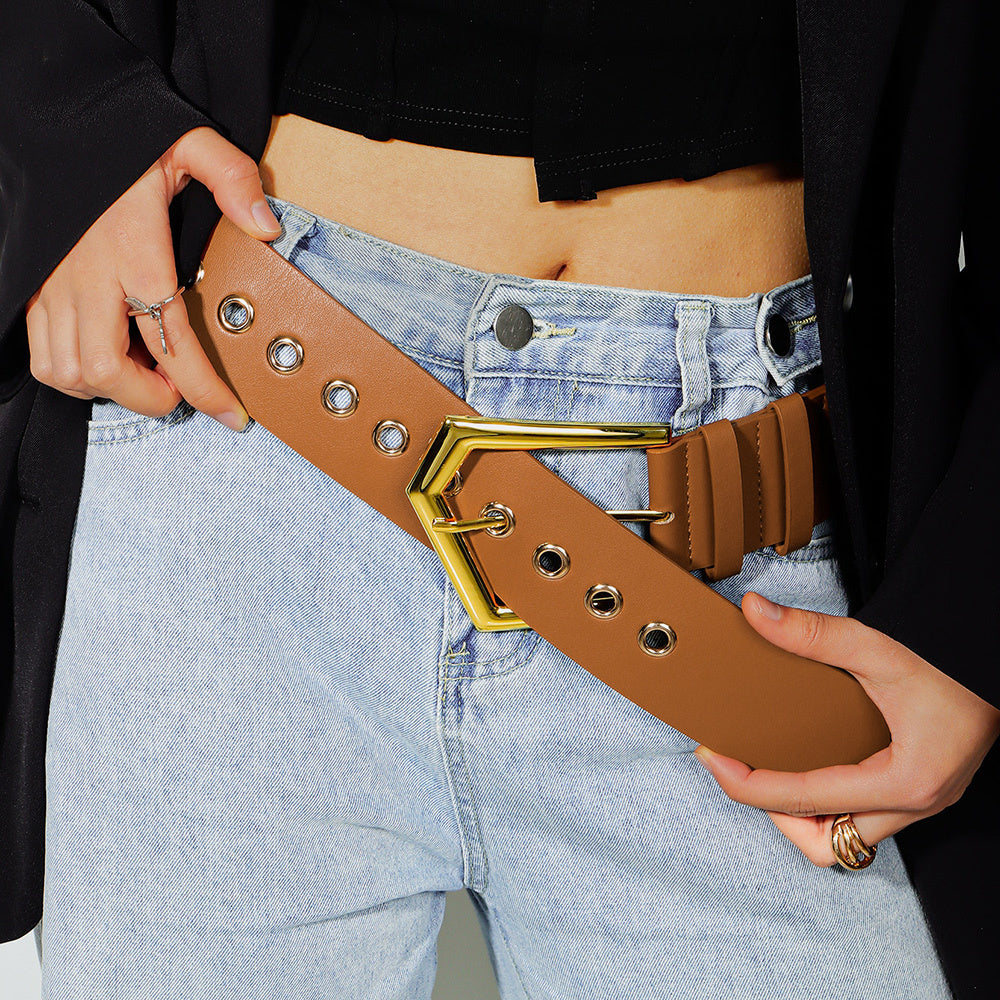 F&R Temperament Elastic Black Stretch Metal Waist Belt