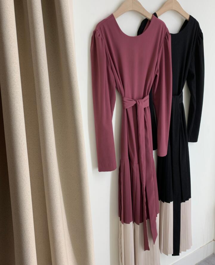 F&R Pleated Elegance Patchwork Maxi Dress