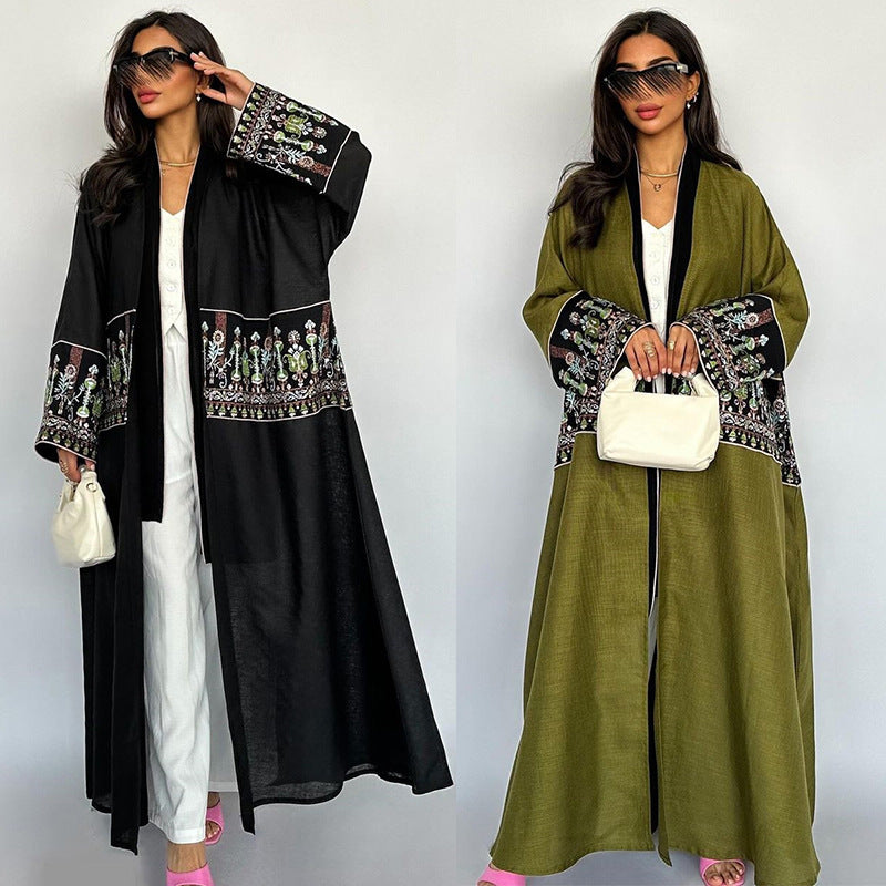 F&R Women's Middle East Embroidered Cardigan | Elegant Long Robe