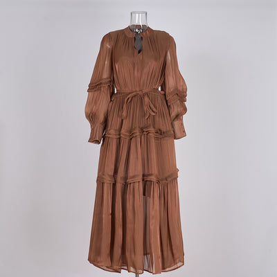 F&R Serina Pleated Lantern Sleeve Dress