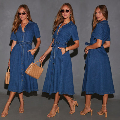 F&R Delia Lace-Up Denim Dress