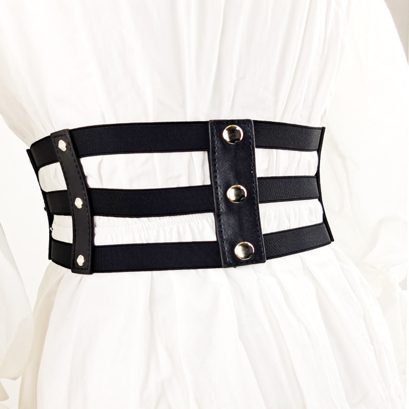 F&R Super-Wide Hollow Rivet Elastic Waist Belt