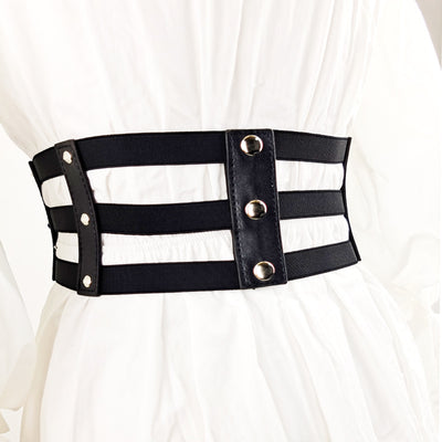 F&R Super-Wide Hollow Rivet Elastic Waist Belt