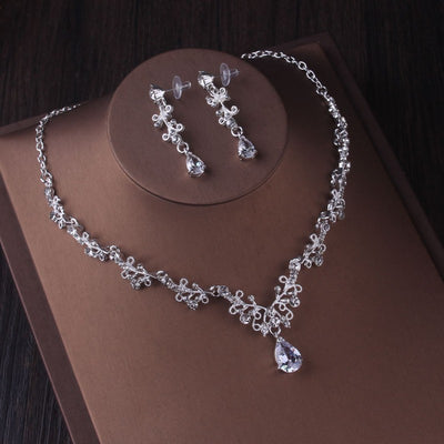 F&R Silver Crystal Drop Bridal Jewelry Set