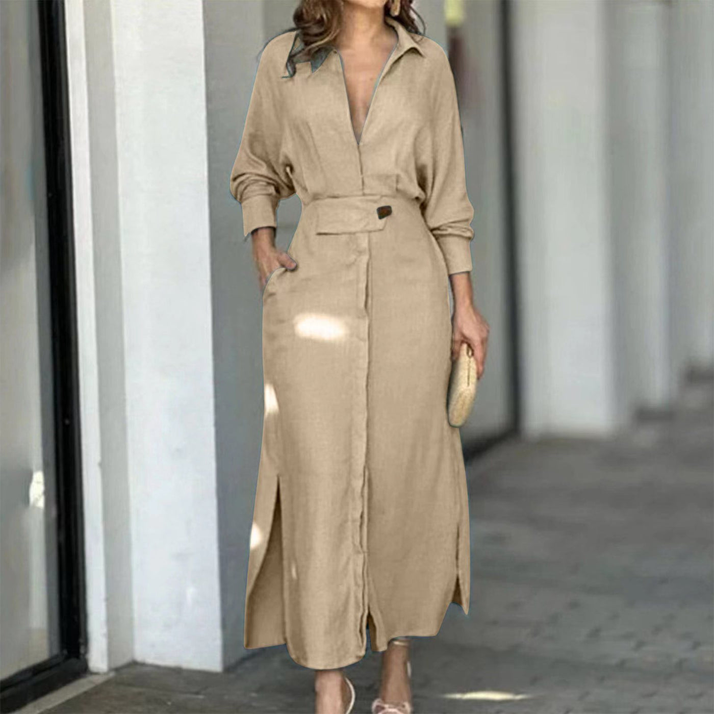 F&R V-Neck Long Sleeve Lapel Dress