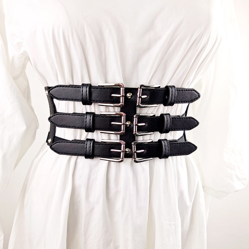 F&R Super-Wide Hollow Rivet Elastic Waist Belt