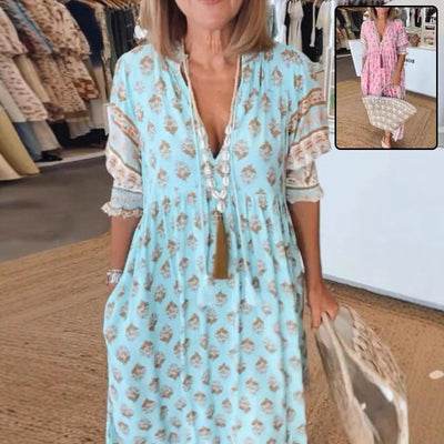 F&R Safa Boho Lantern-Sleeve Maxi Dress