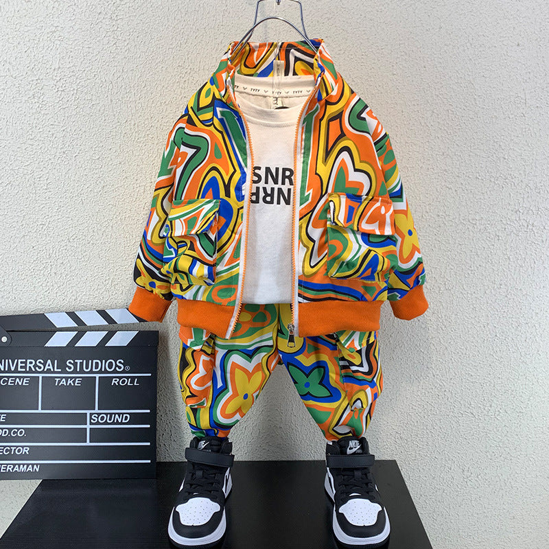 Boys’ Spring Cotton Two-Piece Outfit – Long Sleeve Shirt & Pants