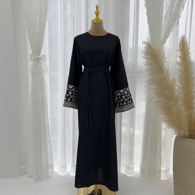 F&R Middle East Turkey Dubai Embroidered Elegant Dress Robe | Long Sleeve Modest Style
